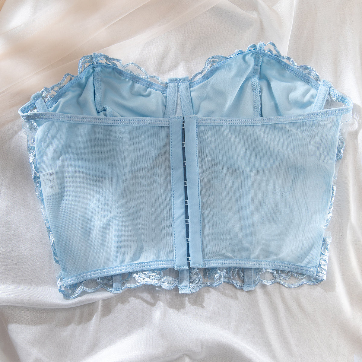 טופ סטרפלס רשת בעיטור רקמת פרחים - נויה לי