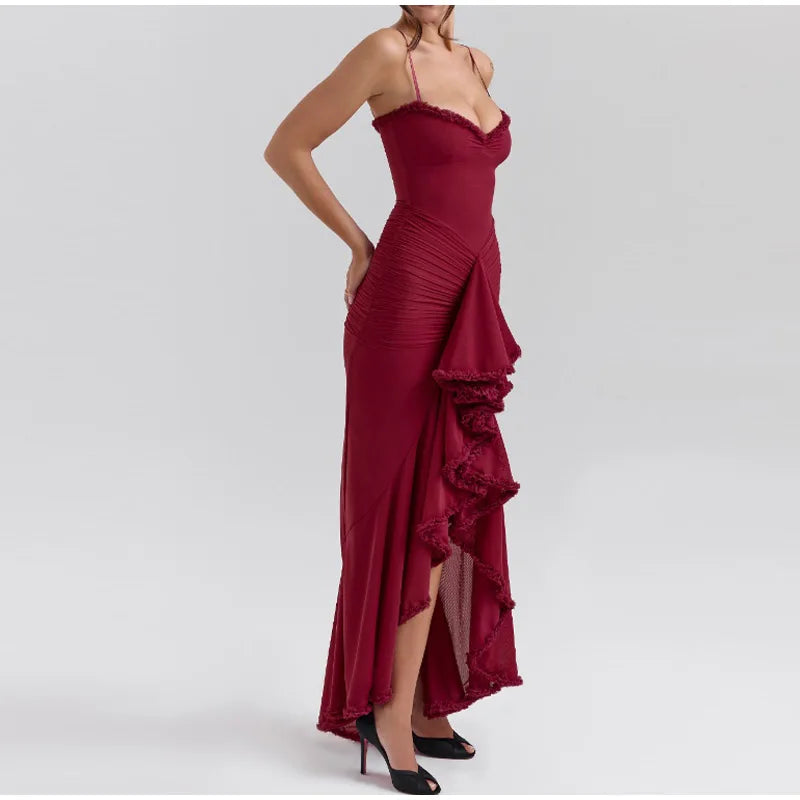 שמלת מקסי אסימטרית מלמלה בעיטור שיפון - ג'סמינה