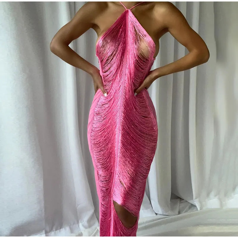 שמלת מקסי חוטים מבריקים גב פתוח - Ashley