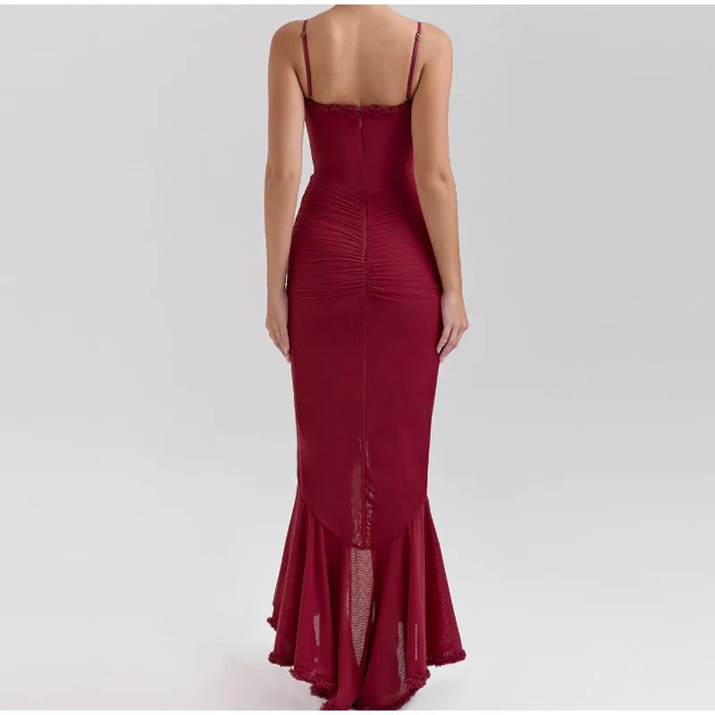 שמלת מקסי אסימטרית מלמלה בעיטור שיפון - ג'סמינה