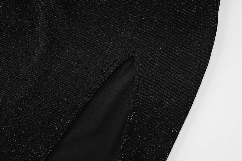 שמלת מקסי נצנצים בעיצוב שסע בעיטור כפפות - Daphne