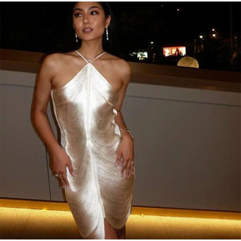 שמלת מקסי חוטים מבריקים גב פתוח - Ashley