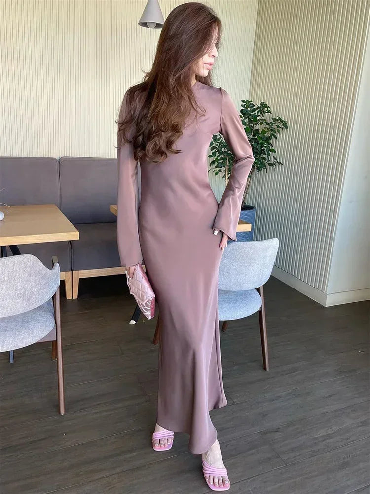 שמלת מקסי סאטן - דקל