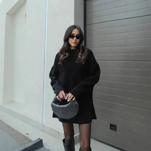 סט שני חלקים סרוג חולצת אובר סייז וחצאית מיני - יעלה