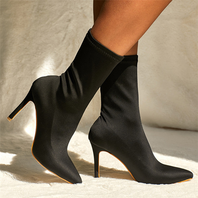 Silk fabric pointed heel boots - Margot