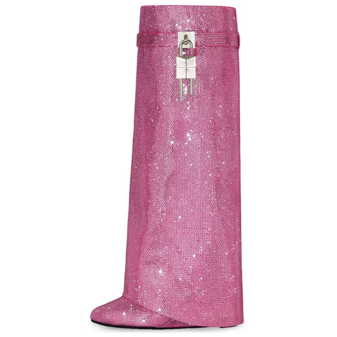 High heel boots with glittering rhinestones and a lock - Bailey