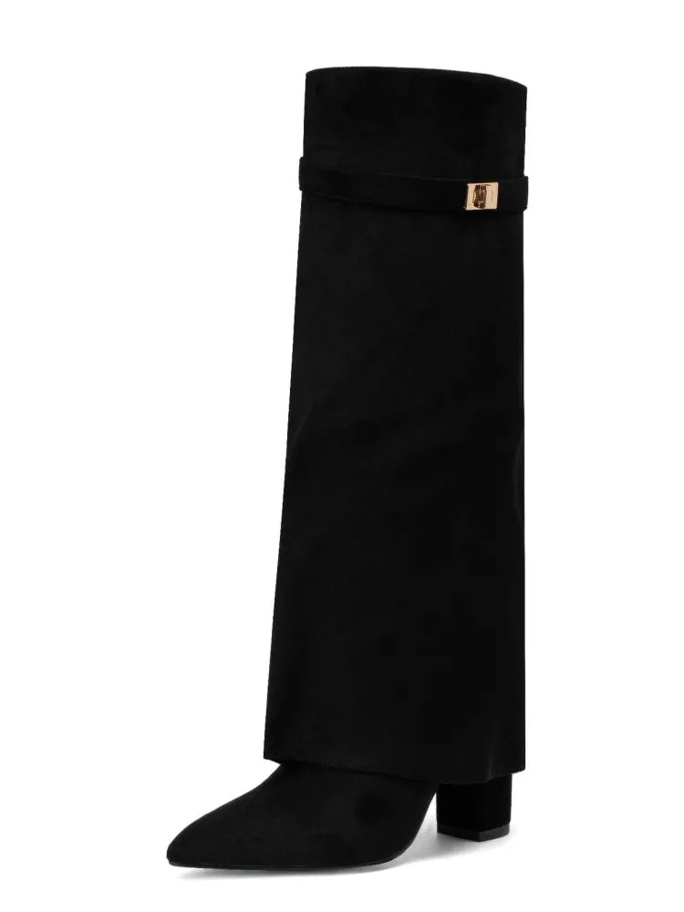 מגפי עקב גבוהים בעיצוב זמש / דמוי עור - Phoebe