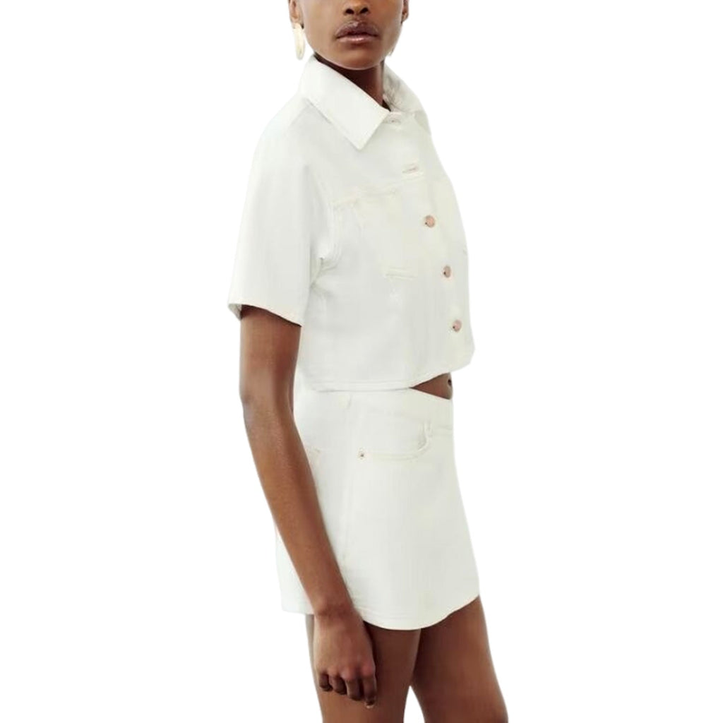 חליפת דנים שני חלקים לבנה מכנס חצאית ובלייזר מכופתר צווארון פולו  -  ג'נסיס