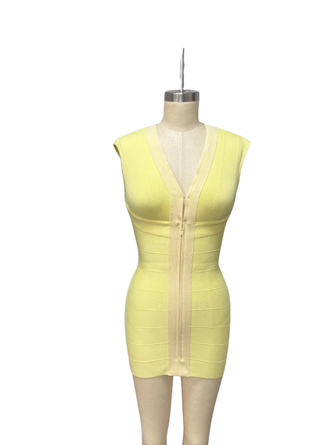 Larissa - Mini dress in shiny shaping fabric with a zipper and buckle closure