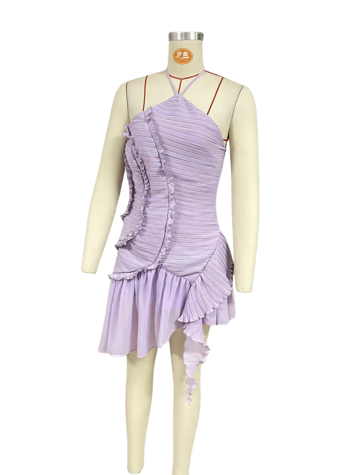 Larina elegant ruffle and pleated mini dress