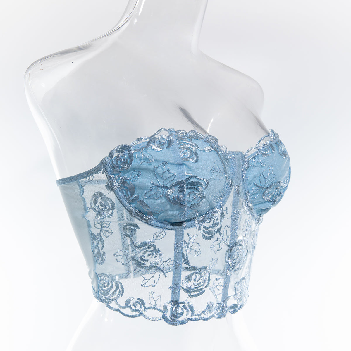 טופ סטרפלס רשת בעיטור רקמת פרחים - נויה לי