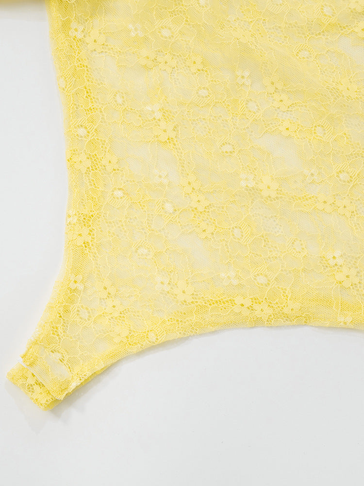 שמלת מקסי אלגנטית בעיצוב תחרה קשירה בכתפיות - Indigo