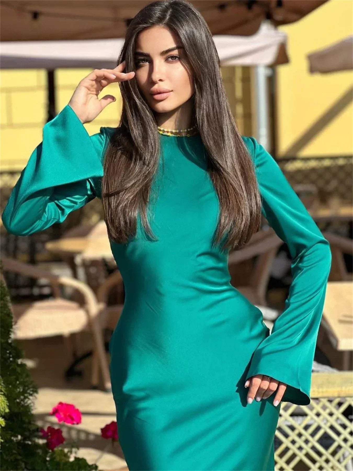 שמלת מקסי סאטן - דקל