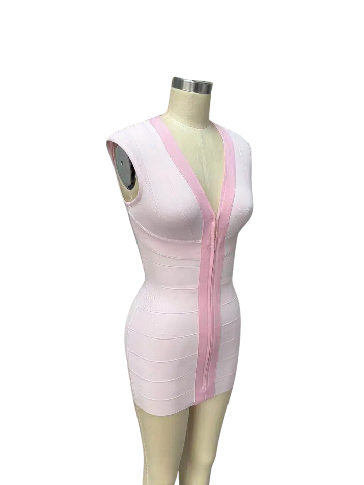 Larissa - Mini dress in shiny shaping fabric with a zipper and buckle closure