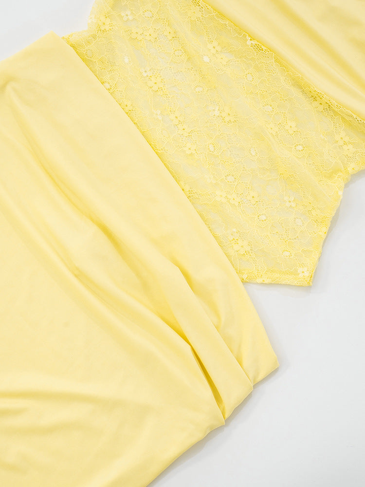 שמלת מקסי אלגנטית בעיצוב תחרה קשירה בכתפיות - Indigo