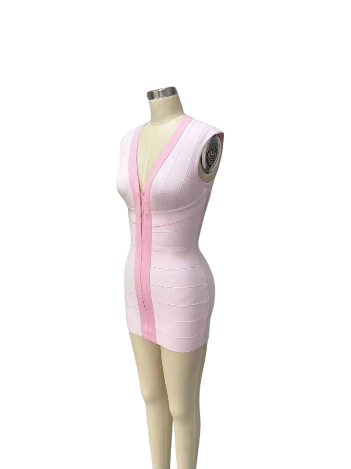 Larissa - Mini dress in shiny shaping fabric with a zipper and buckle closure