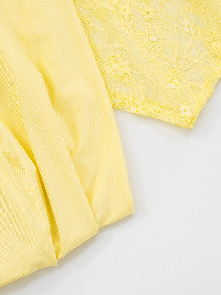 שמלת מקסי אלגנטית בעיצוב תחרה קשירה בכתפיות - Indigo