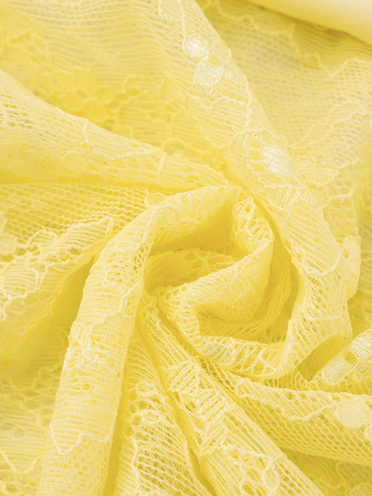 שמלת מקסי אלגנטית בעיצוב תחרה קשירה בכתפיות - Indigo