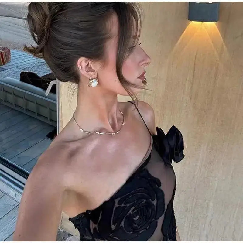 שמלת מקסי בעיטור רקמת פרחים בעיצוב כתפייה אחת - רעייה