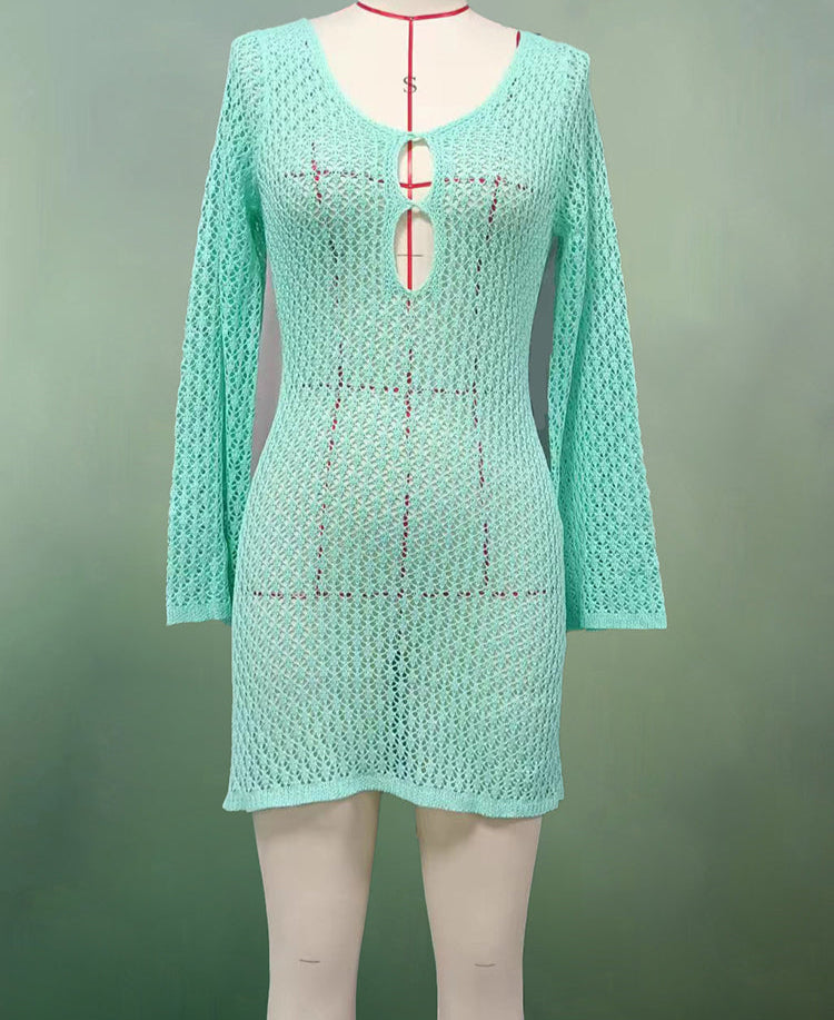 שמלת מיני חוף סרוגה גב פתוח  - Keira