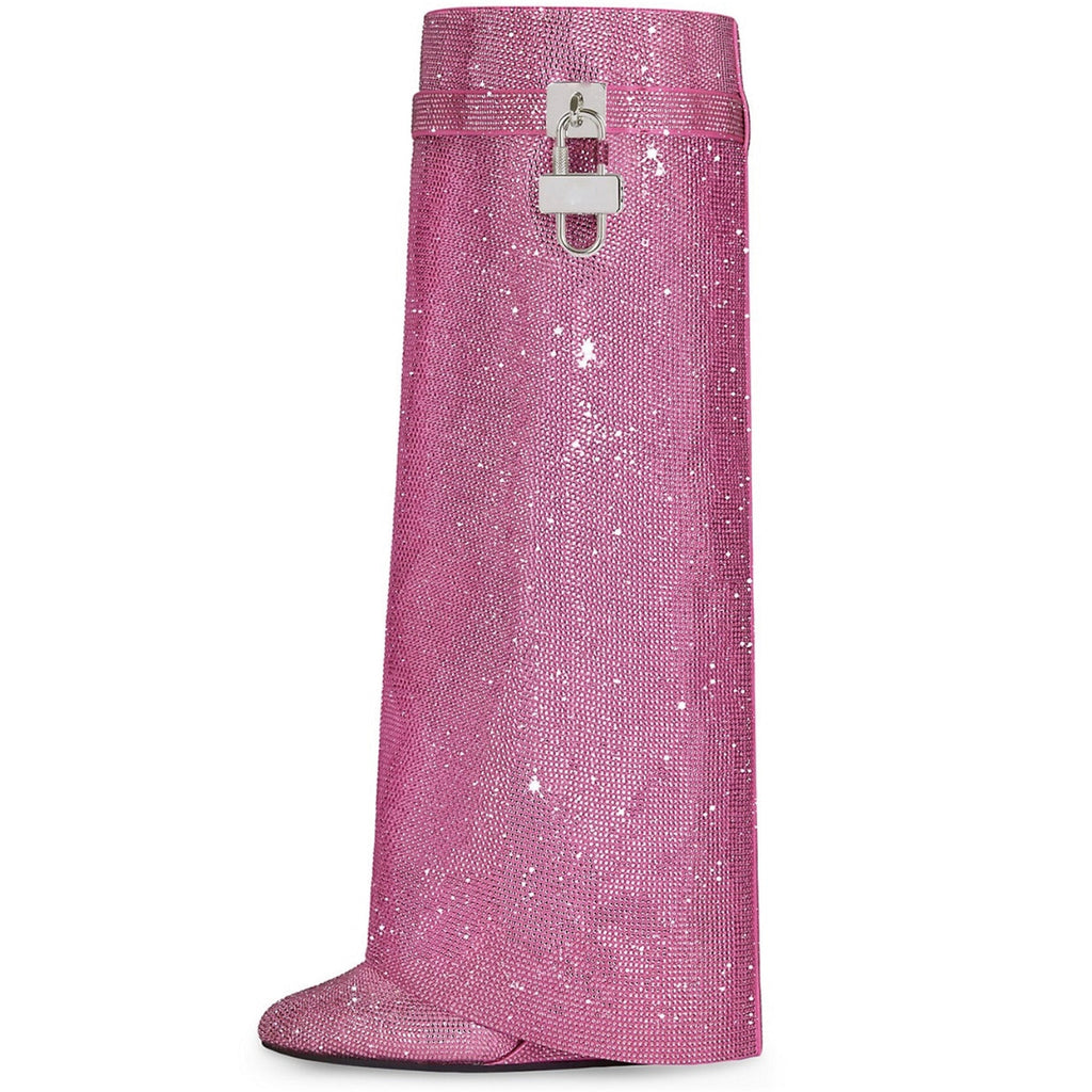 מגפי עקב גבוהים בעיצוב זרקונים מנצנצים ומנעול - Bailey