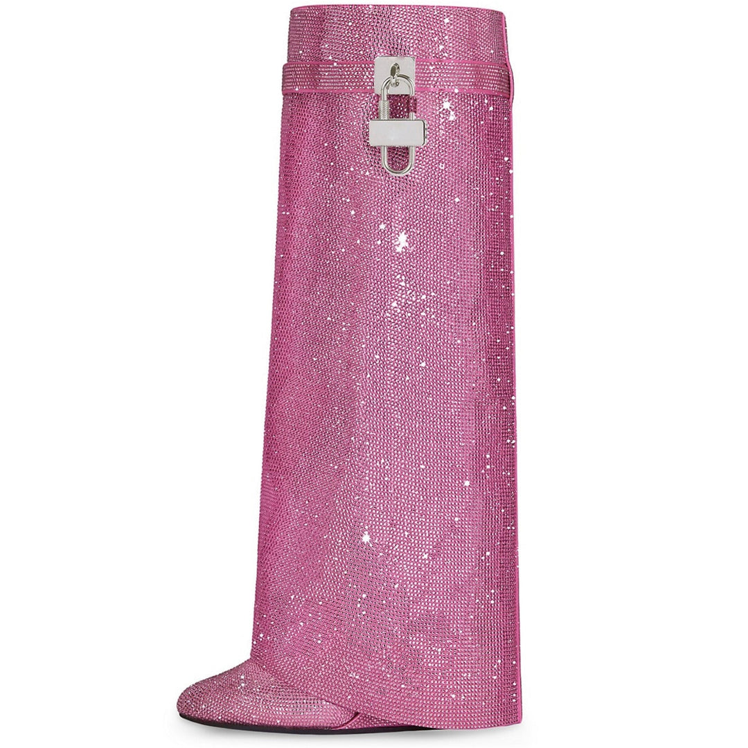 High heel boots with glittering rhinestones and a lock - Bailey