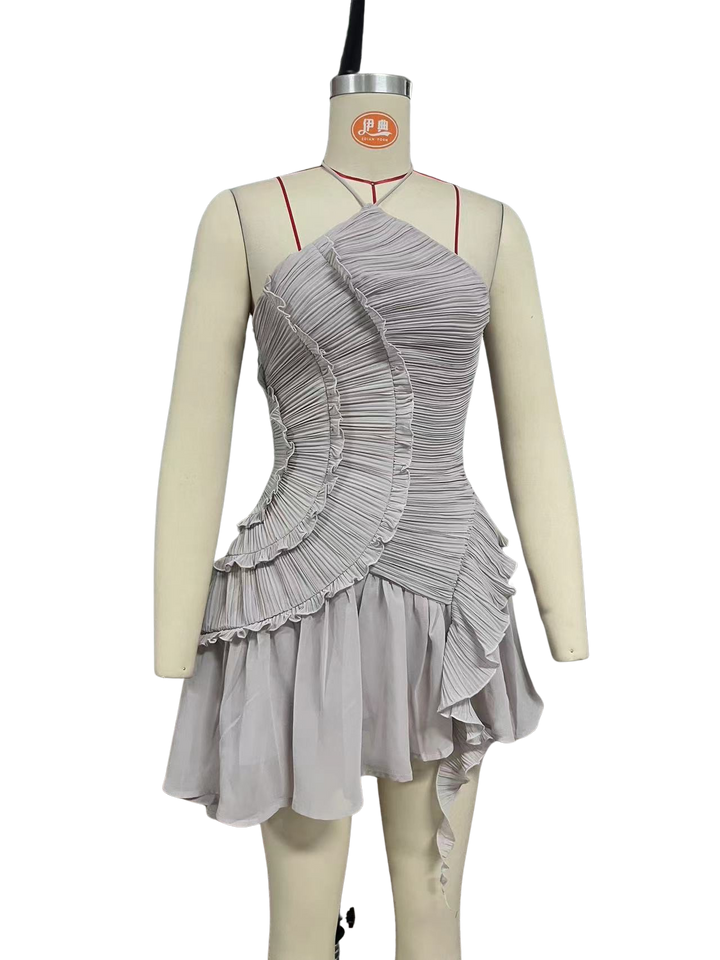 Larina elegant ruffle and pleated mini dress