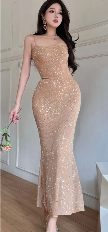 שמלת מקסי ניוד בעיטור יהלומים - LISS