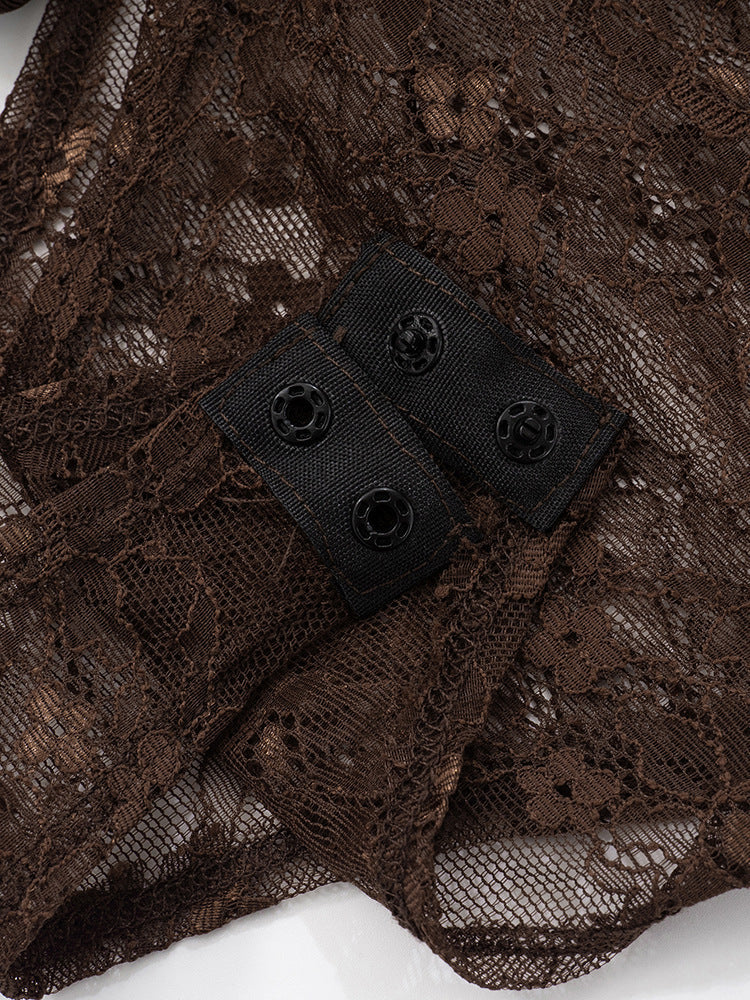 שמלת מקסי אלגנטית בעיצוב תחרה קשירה בכתפיות - Indigo