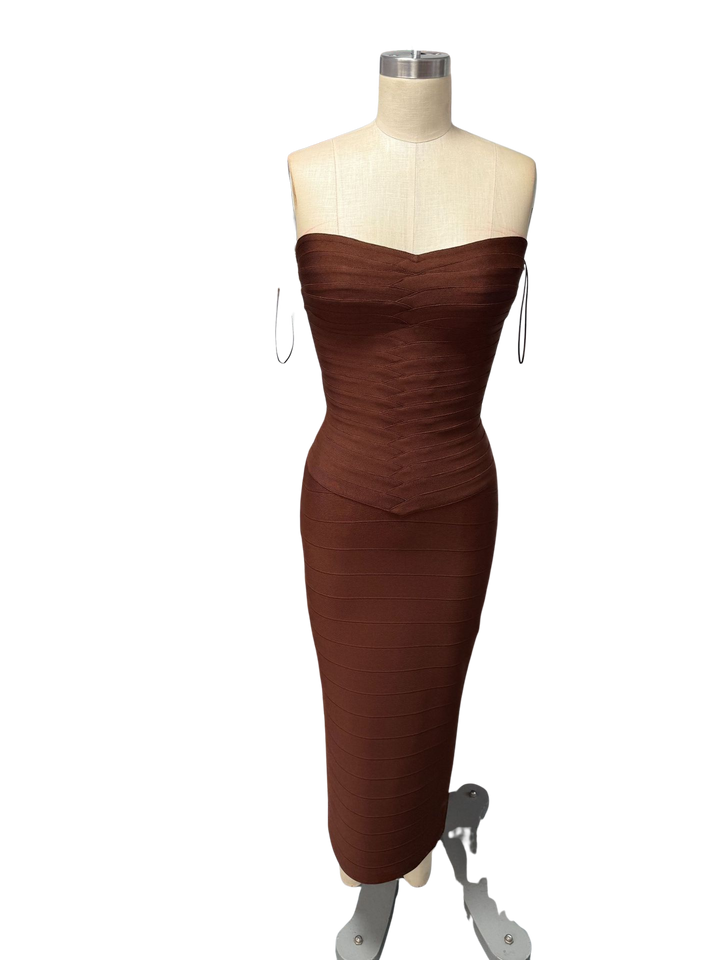 Gina - Strapless midi dress in shiny shaping fabric