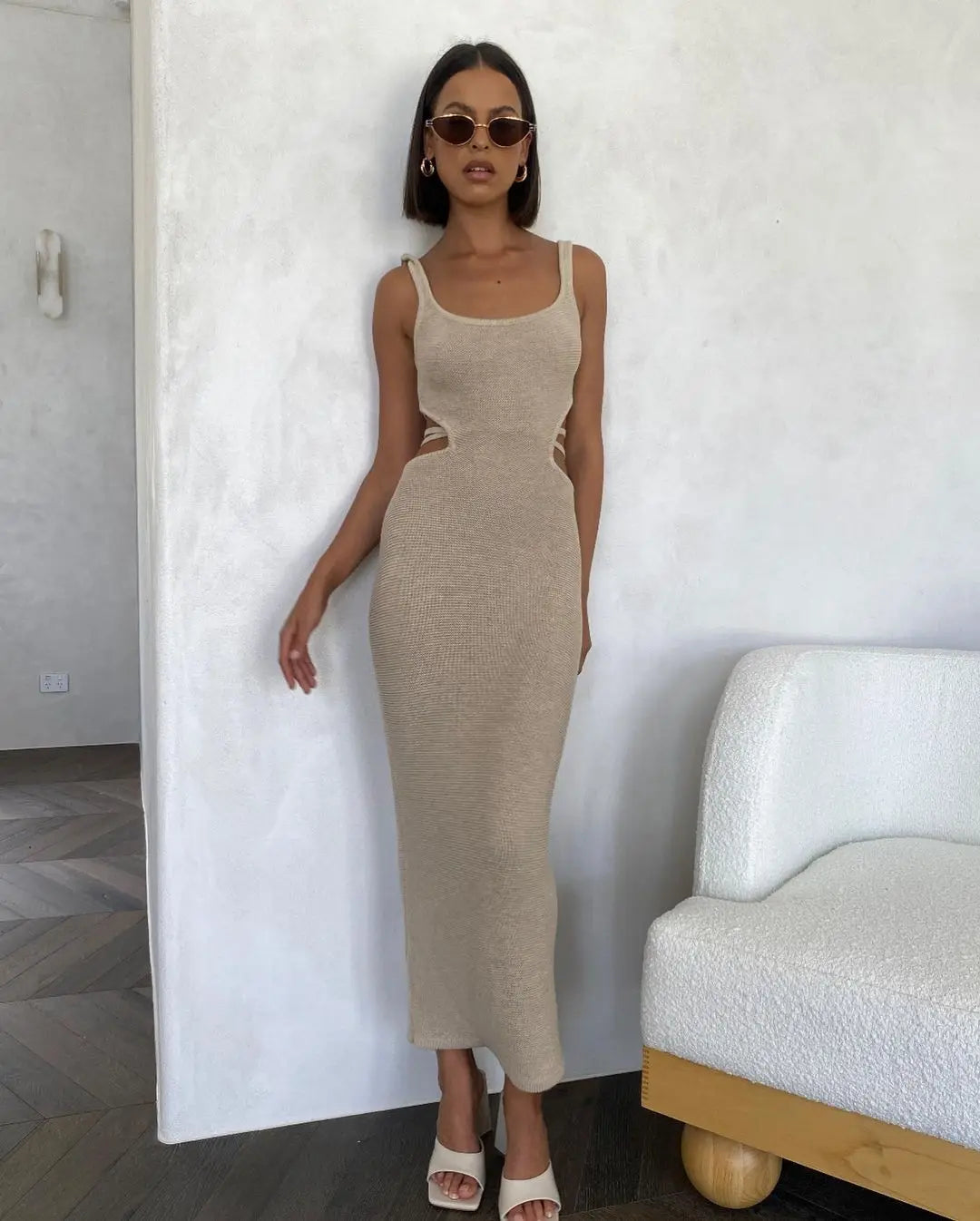 שמלת מקסי סרוגה פסים - טלי