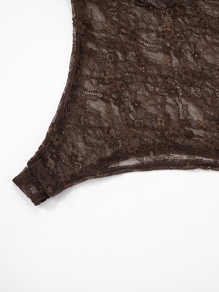 שמלת מקסי אלגנטית בעיצוב תחרה קשירה בכתפיות - Indigo