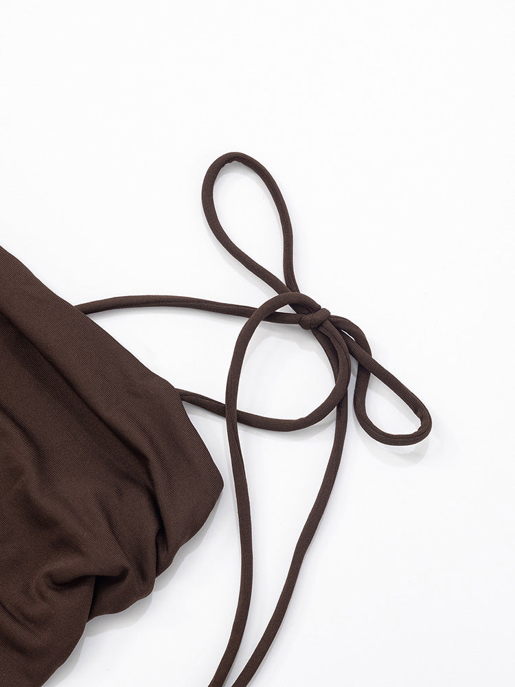 שמלת מקסי אלגנטית בעיצוב תחרה קשירה בכתפיות - Indigo