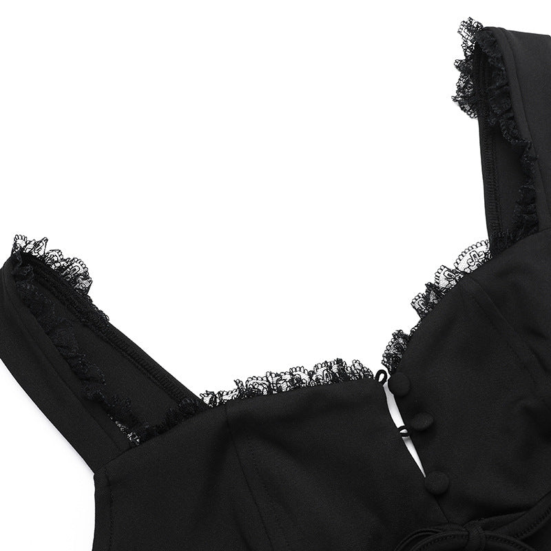 שמלת מיני בגזרת A בעיטור כפתורים וקשירה בחזה - מרום