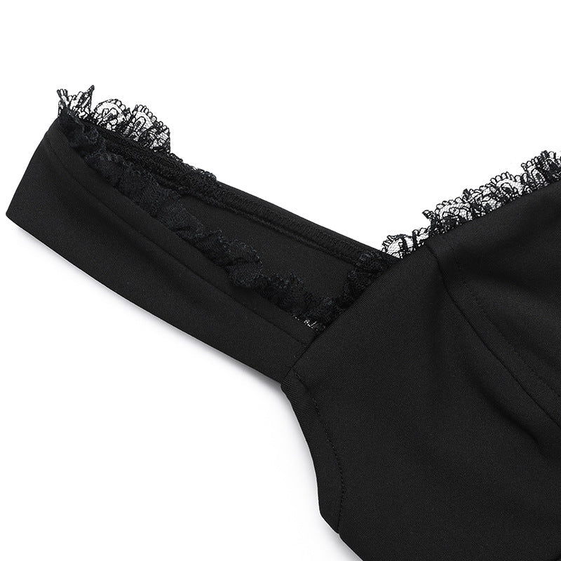 שמלת מיני בגזרת A בעיטור כפתורים וקשירה בחזה - מרום