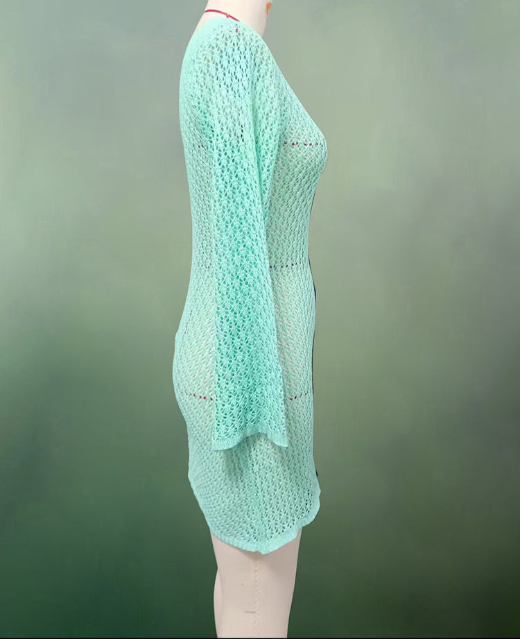 שמלת מיני חוף סרוגה גב פתוח  - Keira