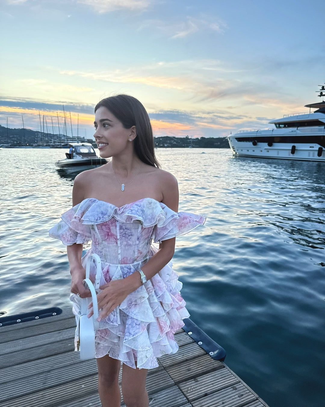 Off-the-shoulder floral muslin mini dress - Lisa