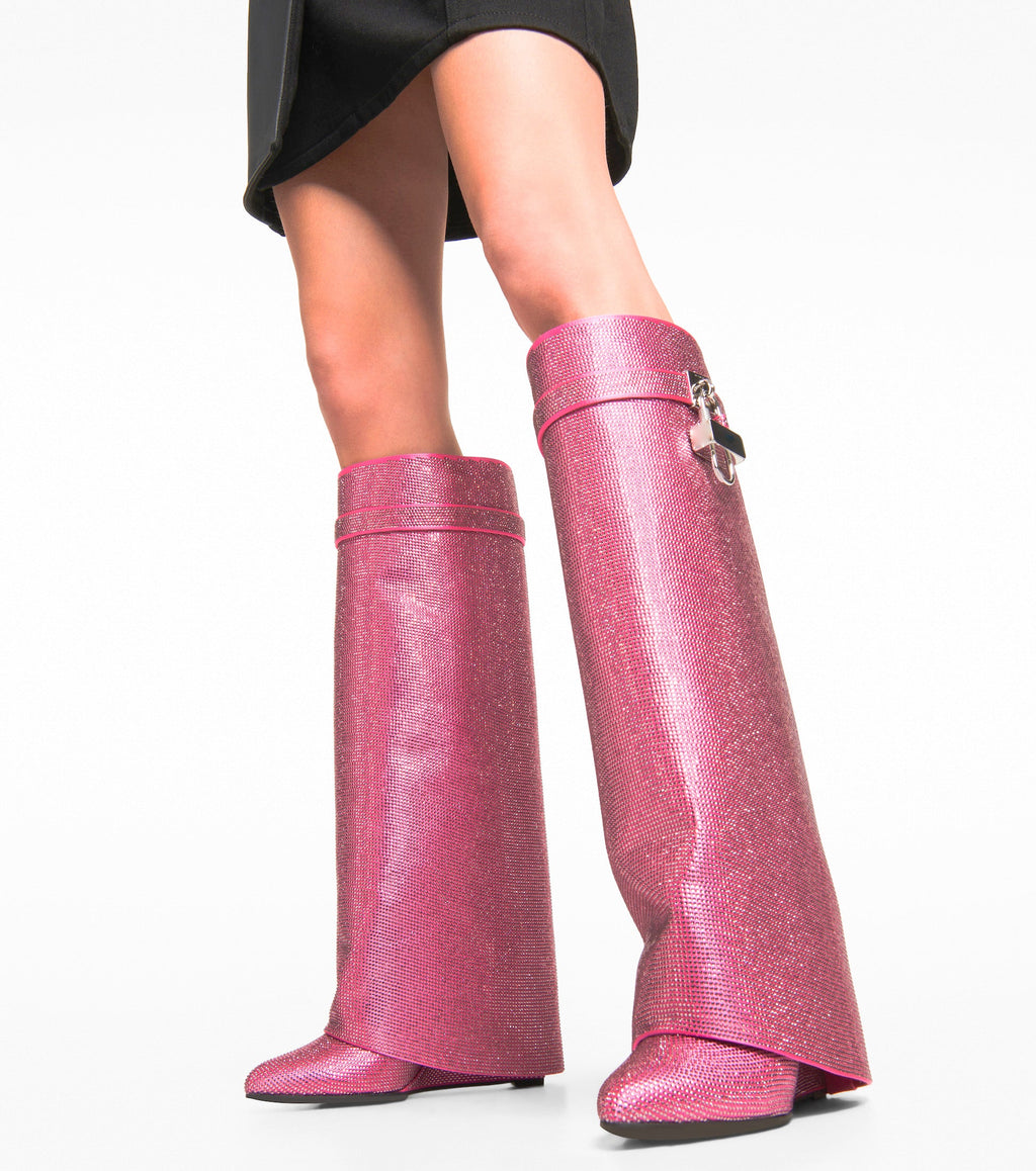 מגפי עקב גבוהים בעיצוב זרקונים מנצנצים ומנעול - Bailey