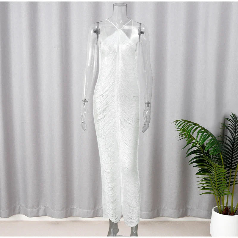 שמלת מקסי חוטים מבריקים גב פתוח - Ashley