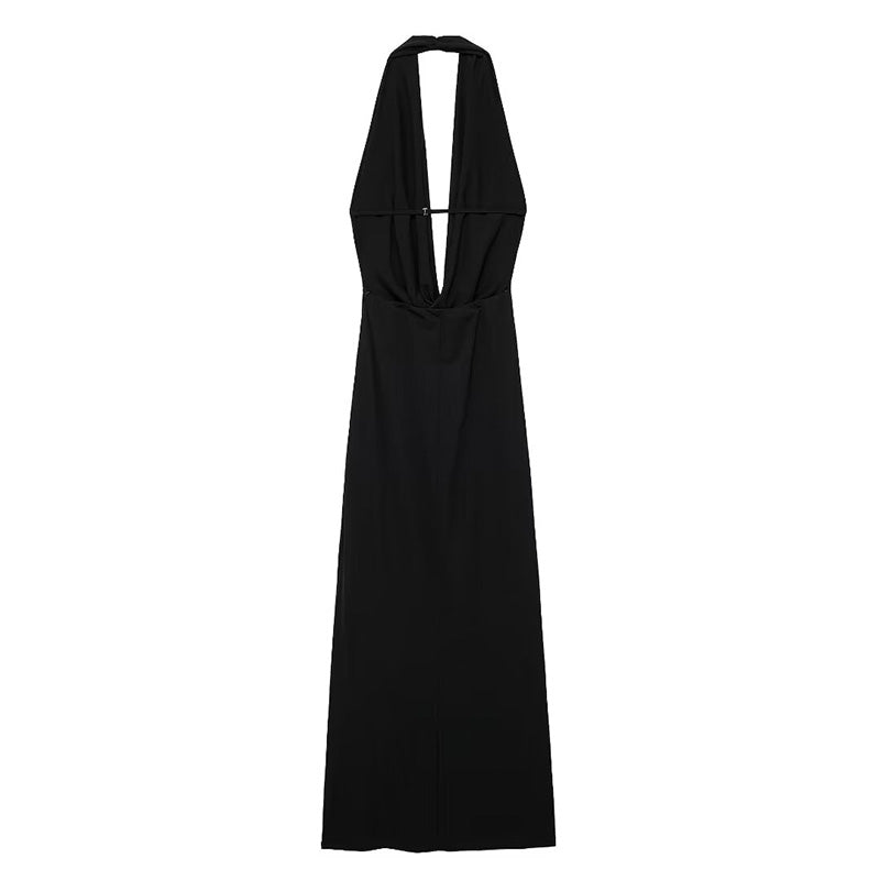 שמלת מקסי מחשוף עמוק צווארון נופל - פולה