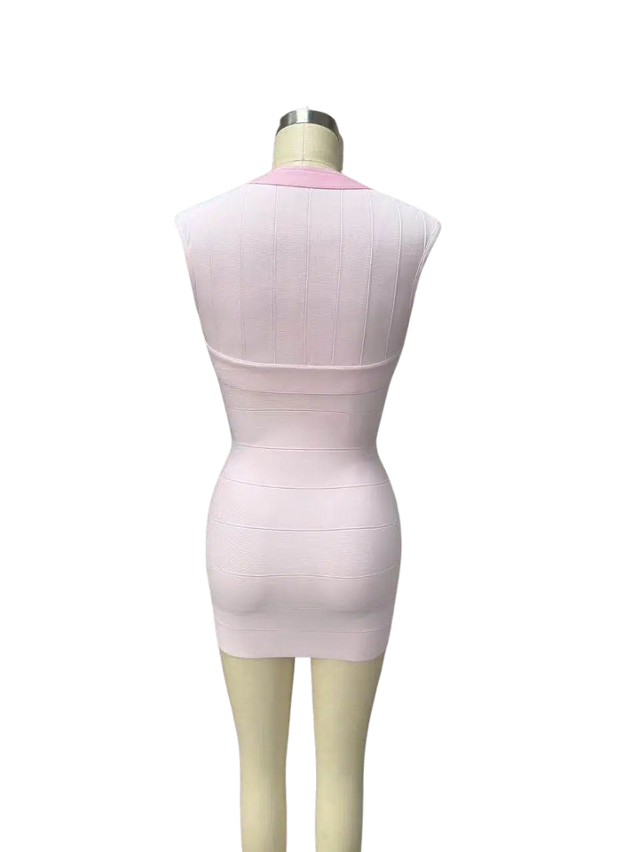 Larissa - Mini dress in shiny shaping fabric with a zipper and buckle closure