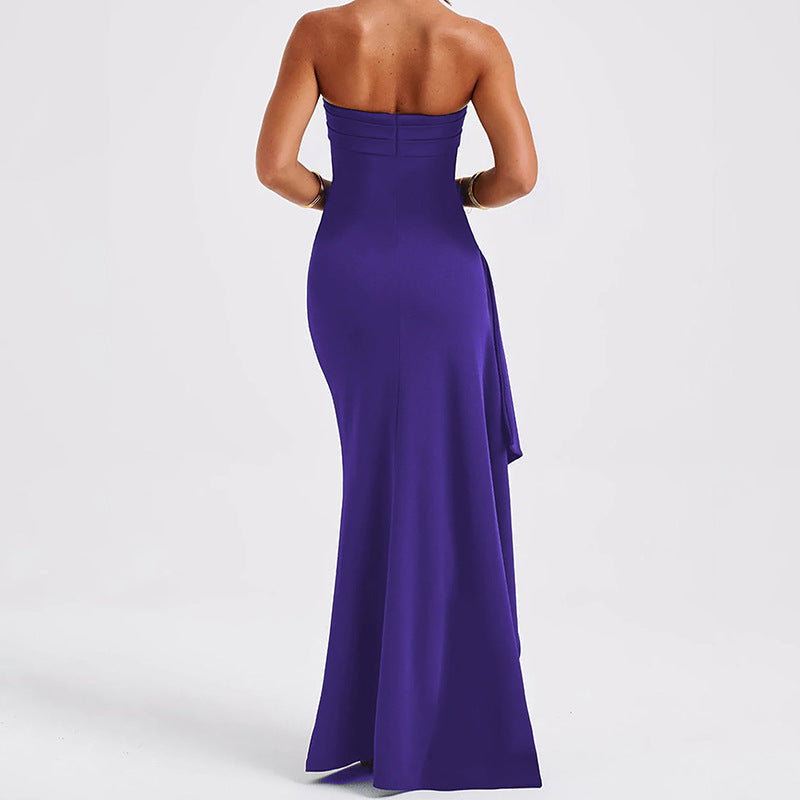 שמלת מקסי סטרפלס מלמלה שסע עמוק - מולינה