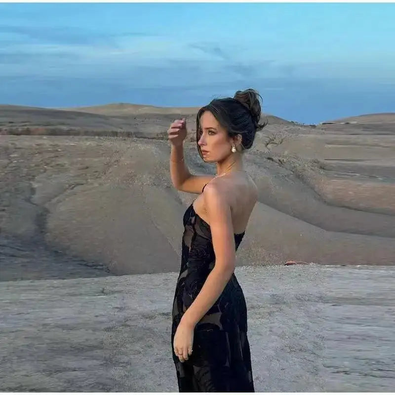 שמלת מקסי בעיטור רקמת פרחים בעיצוב כתפייה אחת - רעייה