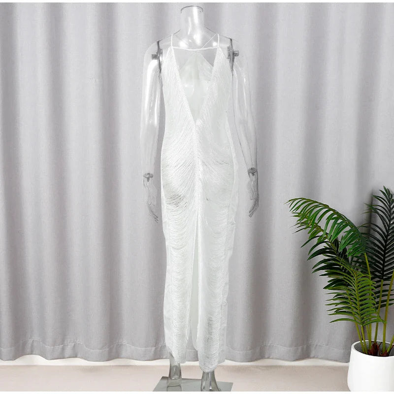 שמלת מקסי חוטים מבריקים גב פתוח - Ashley