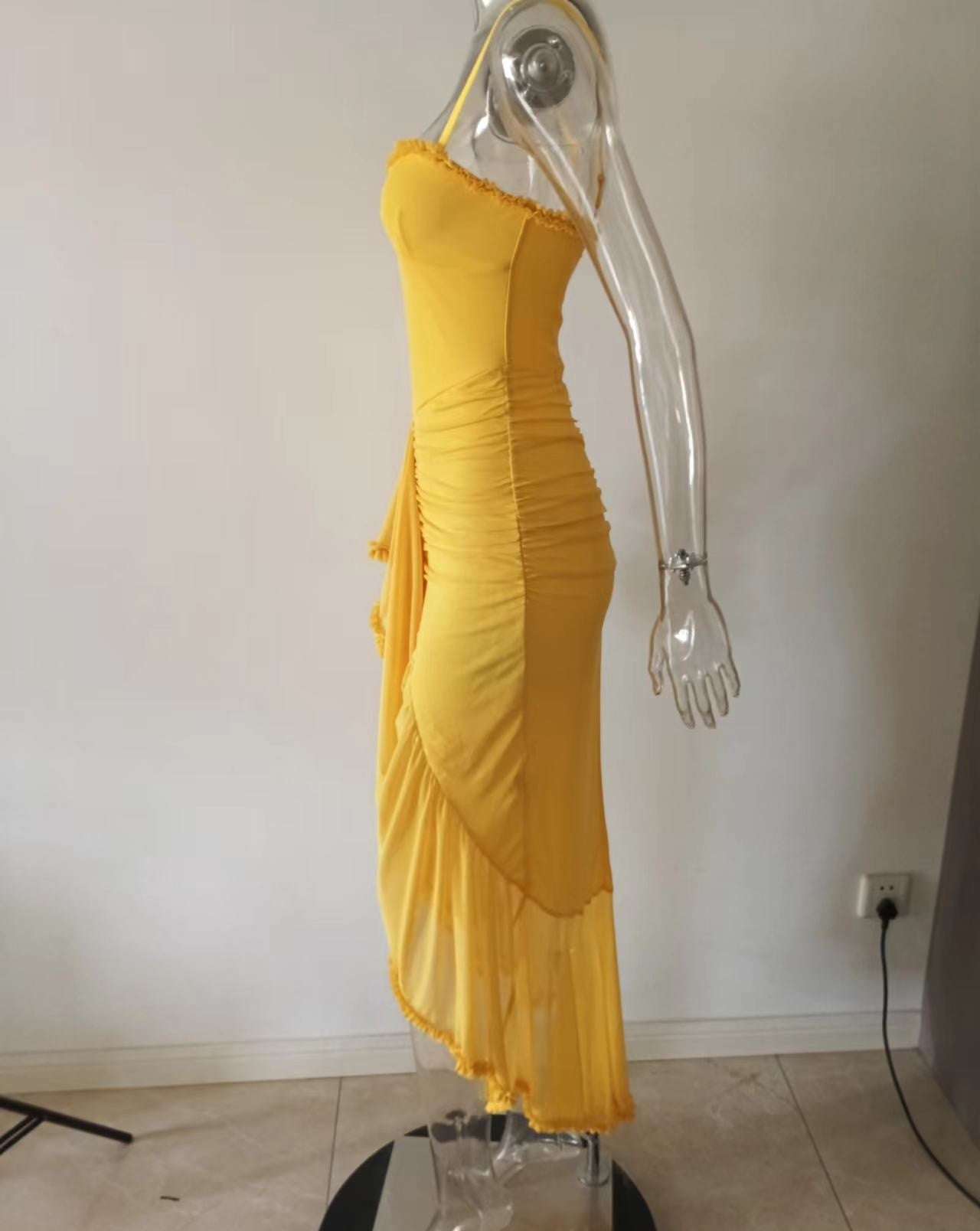 שמלת מקסי אסימטרית מלמלה בעיטור שיפון - ג'סמינה