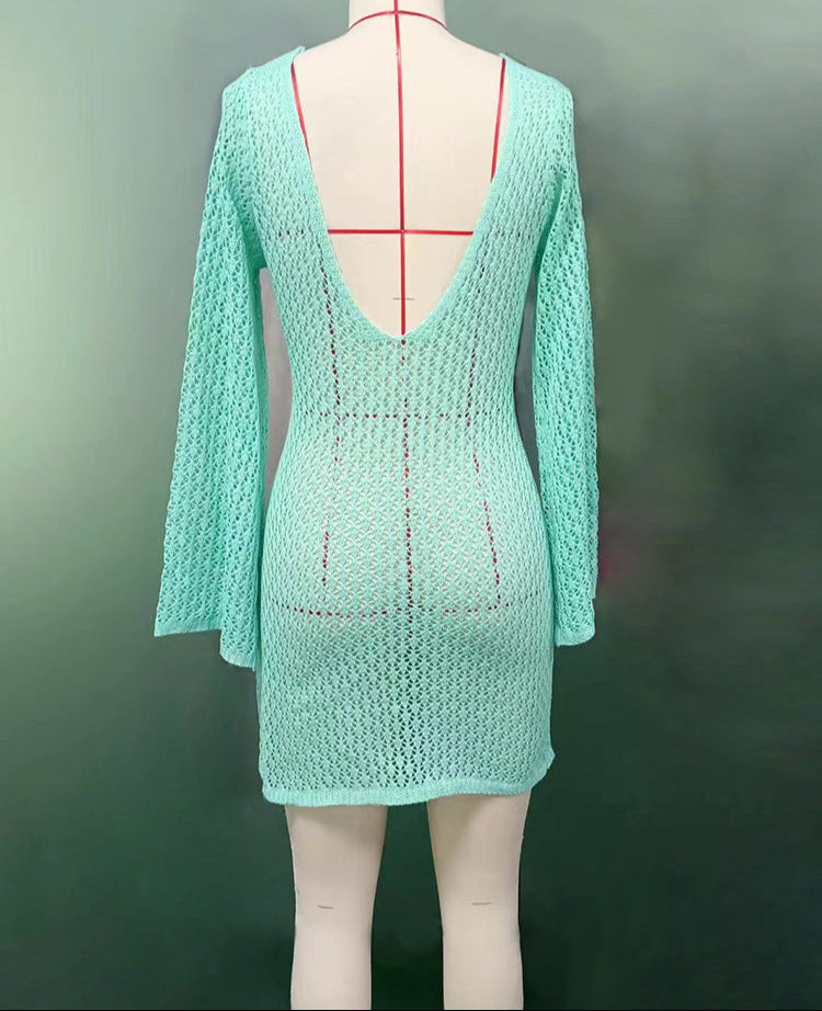 שמלת מיני חוף סרוגה גב פתוח  - Keira