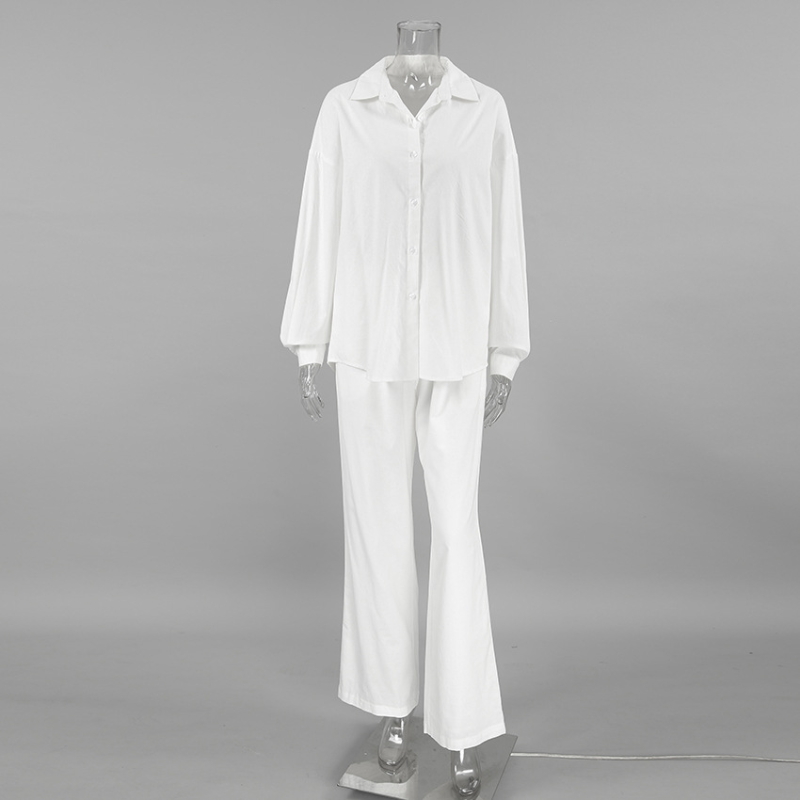 חליפת פשתן 2 חלקים חולצה ומכנסיים ארוכים - צוף