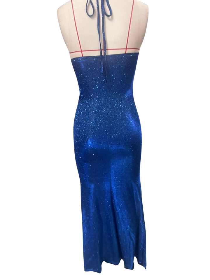 Maxi dress with sequins, gathers, and slit design - KRISTI