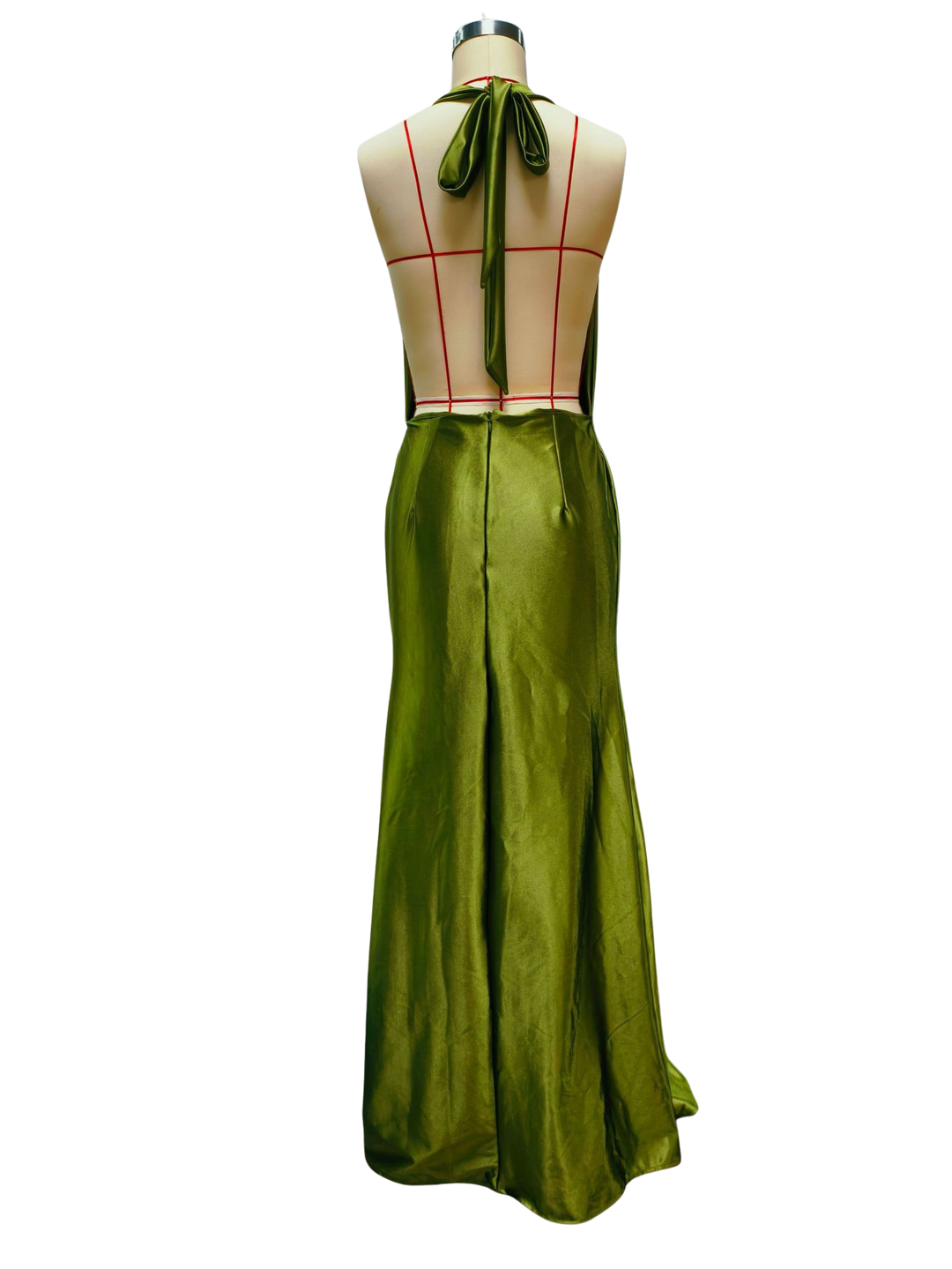 Gail satin maxi dress with a neck tie and open back