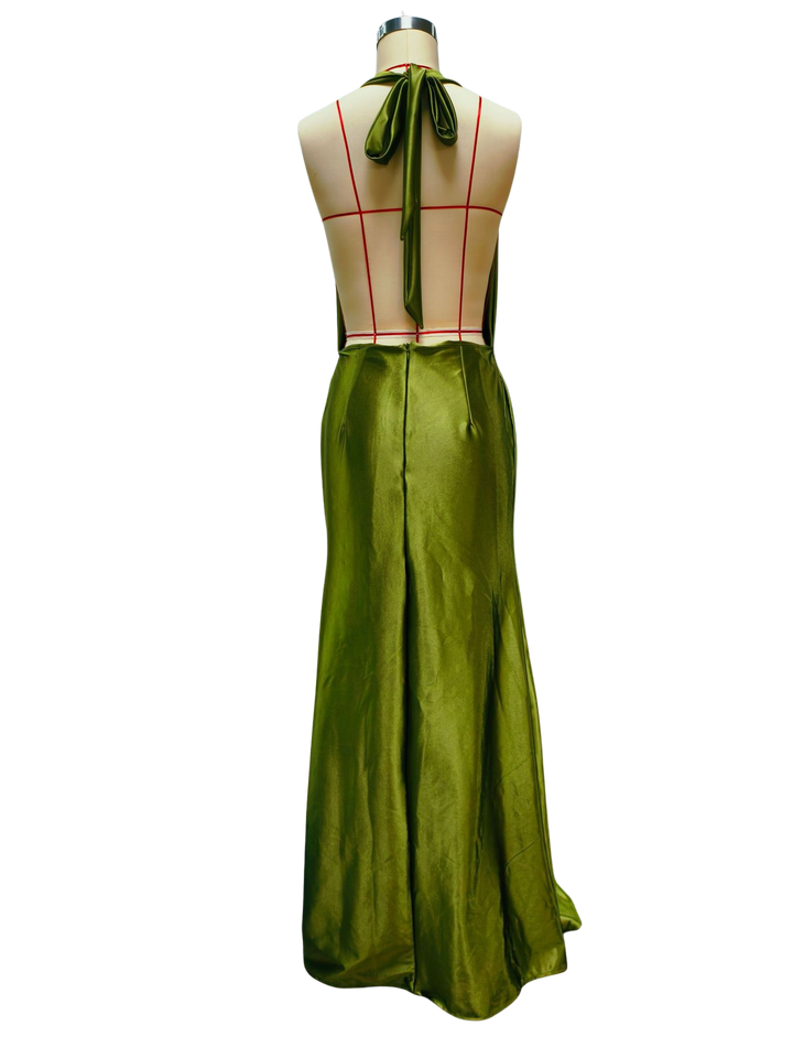 Gail satin maxi dress with a neck tie and open back